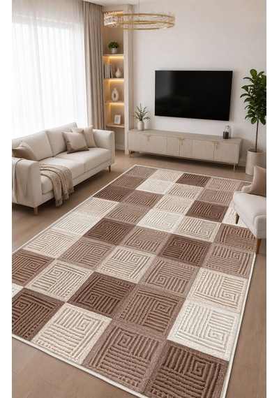 Kahverengi Dijital Baskı Halı Kaymaz Tabanlı Yıkanabilir Halı Yolluk Salon Halısı2153
