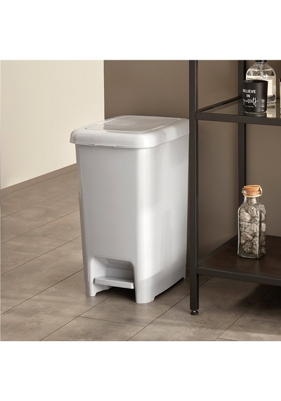 Dünya-01041-400 Ve 410 Slim Çöp Kovası 10lt 200x265x345mm Siyah Pedallı Sedefli Gri - 18'li Paket