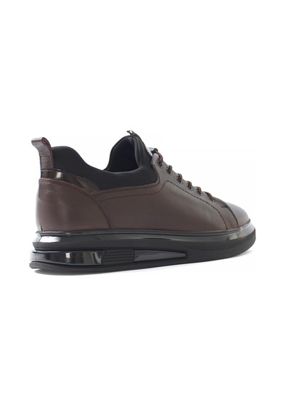 Erkek Kahverengi Bağcıklı Kalın Tabanlı Deri Sneaker