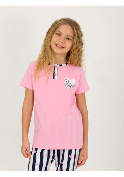 Kız Çocuk Kısa Kollu Düğme Detaylı %100 Pamuklu Pijama Takımı Princess Heart Koyu Pembe Kız Çocuk Kısa Kollu Düğme Detaylı %100 Pamuklu Pijama Takımı Princess Heart Koyu Pembe