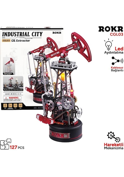 Rokr Cgl03 Oil Extractor Dıy Mechanical 3d Puzzle Maket Model Seti 3d Model Kit Detaylı Dekoratif Hobi Seti Hareketli Ve Işıklı
