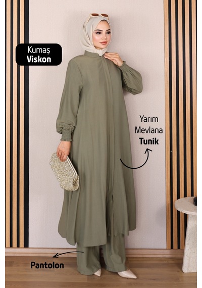 Rahvel Umre Takımı Viskon Kumaş Tunik Pantolon Bir Arada Terletmez İç Göstermez Haki Rahvel Umre Takımı Viskon Kumaş Tunik Pantolon Bir Arada Terletmez İç Göstermez Haki