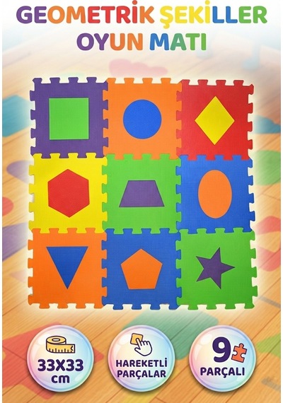 Polimat 33x33 Cm 7 Mm Geometrik Şekiller Eğitici Ve Eğlenceli Yer Puzzle Matı