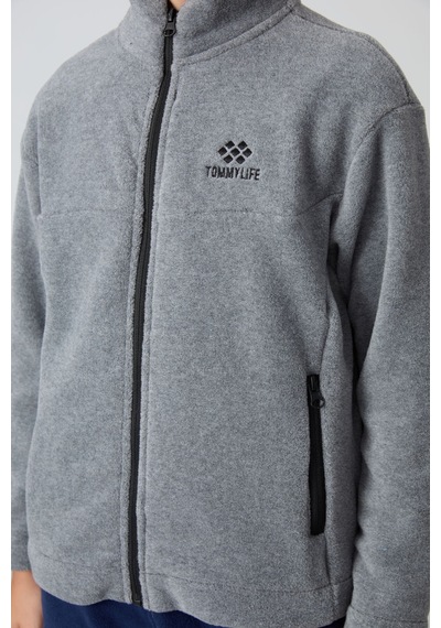 Tommylife Tommy Life Gri Melanj Kalın Yumuşak Dokulu Standart Fit Nakışlı Polar Erkek Çocuk Sweatshirt - 11223 Gri Melanj