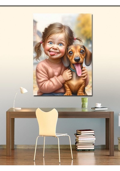 Kanvas Tablo Sevimli Kız Ve Köpek 70cmx100cm
