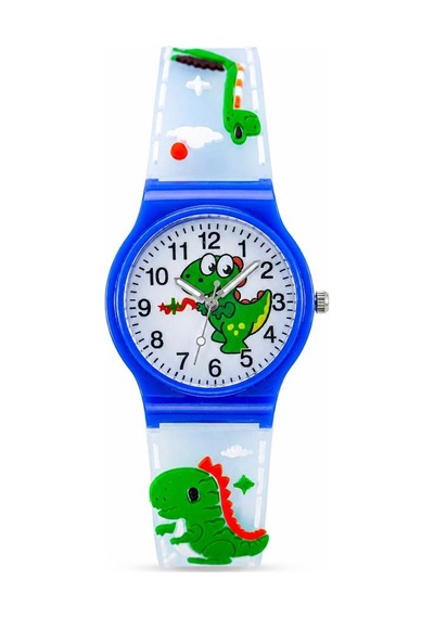 Erkek Çocuk Dinozor Figürlü Mavi Analog Silikon Kordon Kol Saati St-304437 Beyaz