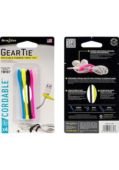 Nite Ize Gear Tie Cordable- Yuvalı Kablo Düzenleyici 4Lü Paket