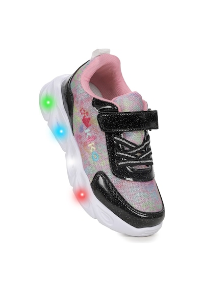 Kiko Kids Teno Cırtlı Işıklı Kız Çocuk Spor Ayakkabı Siyah Siyah