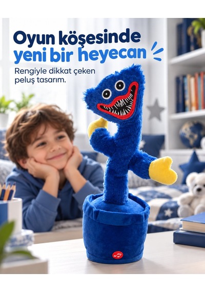 Misan Oyuncak Mavi Canavar Peluş Oyuncak 32 Cm Saksılı, Sarı Elli Tasarım