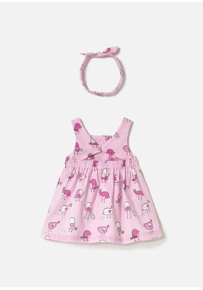 Kız Bebek Saç Bantlı Baskılı Elbise Pembe 1873 Pembe