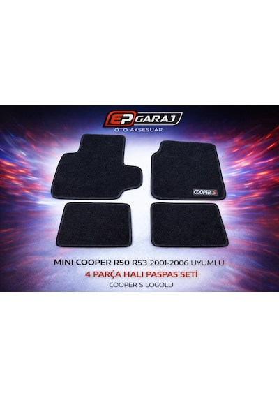 Mını Cooper R50 R53 2001-2006 Uyumlu 4 Parça Halı Paspas Seti Cooper S Logolu