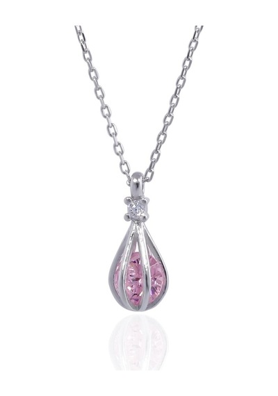 Minamis Silver Pembe Taşlı Damla Kafes Silver Renkli Kolye-2216 Minamis Silver Pembe Taşlı Damla Kafes Silver Renkli Kolye-2216