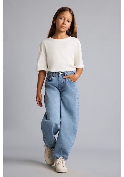 Defacto %100 Pamuk Pens Detaylı Cepli Baggy Fit Jean Pantolon Kız Çocuk H8895a826aunm28 Mavi-nm28