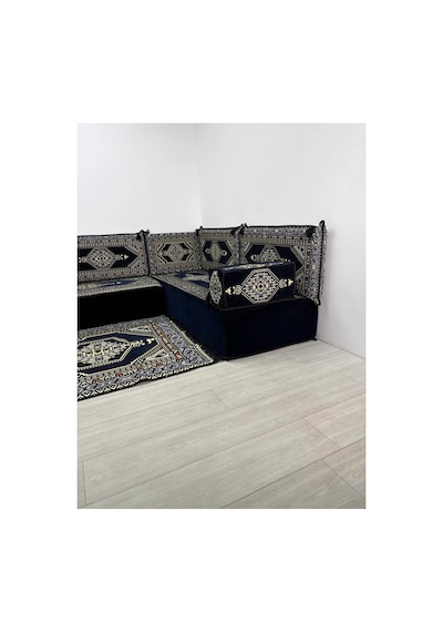 30 Cm Yüksek Minderli Otantik Şark Köşesi Takımı Lacivert Yahyalı Modeli 18 Parça
