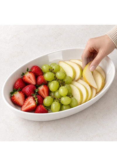 Porselen Büyük Kayık Tabak 28 17 Cm, Beyaz Oval Servis Ve Sunum Tabağı, Yükseltilmiş Kenarlı Makarna, Salata, Meze, Kahvaltılık Ve Ana Yemek Tabağı, 1 Adet Çok Renkli