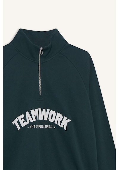 Defacto Boxy Fit Dik Yaka Fermuarlı Baskılı Sweatshirt F0115ax25augn536 Yeşil