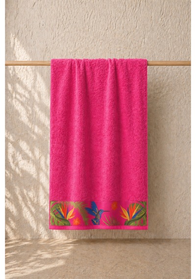 Pembe Plaj Havlusu %100 Pamuk Sertifikalı Tropik Desenli Havuz Havlusu Üstün Emici 75x150cm