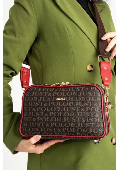 Just Polo Kadın Orta Boy Baskılı Şık Omuz Çantası Ve Cüzdanı Kombin Shopper K232053mh Kahverengi - Kırmızı