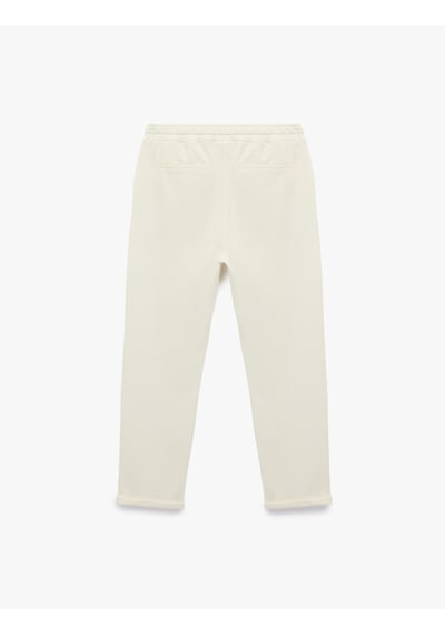 Koton Straight Fit Cepli Duble Paça Beli Bağcıklı Pantolon Beyaz 6sam40012hk