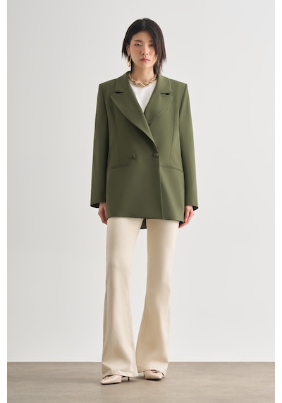 Mizalle Oversize Çift Yırtmaçlı Haki Blazer Ceket Haki