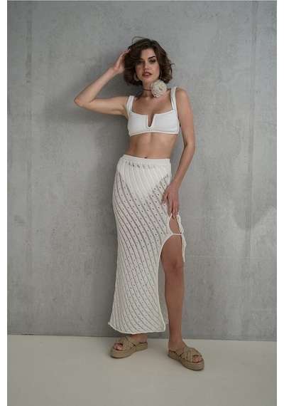 Mai Collection Mai Studios Co. Yolanda İp Detay Ekru Triko Etek Bej