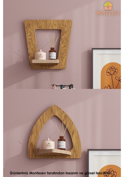 Ahşap Dekoratif Duvar Rafı 2 Li / 3 Lü Set Mtsv - 145 Açık Kahverengi
