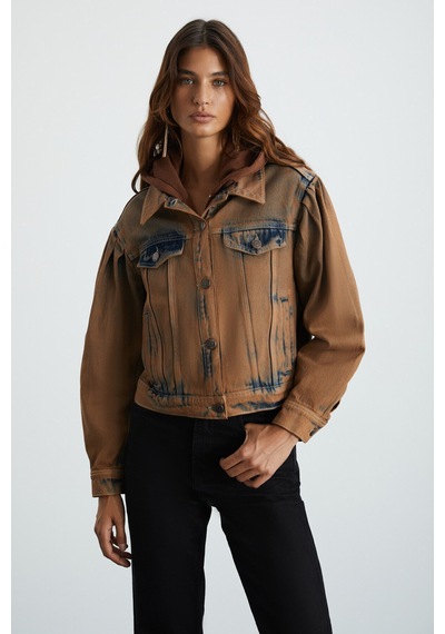 Ethıquet Marquesha Kadın Wild Vintage Kahverengi Crop Ceket