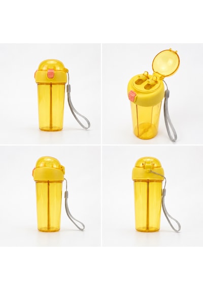 Heydiye Mâbeyn İkili Suluk 550 Ml Tritan Bpa-bps Free Matara, Çift Hazneli, Çift İçim Kapaklı, Bilek Ve Boyun Askılı, Sticker & 3d Figür Hediyeli Sarı