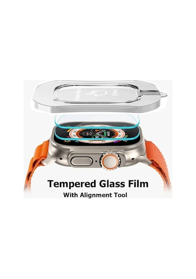 Apple Watch Ultra 49mm Uyumlu Kolay Kurulum Aparatlı Temperli Cam Ekran Koruyucu