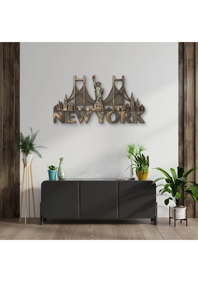 New York Ve Özgürlük Heykeli - Metal Tablo - Dec0201 100 X 54 Cm Çok Renkli