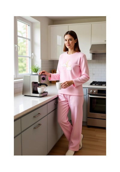 Ersefa Kadın Sevimli Penguen Desenli Polar Pijama Fonksiyonel Dayanıklı Pembe