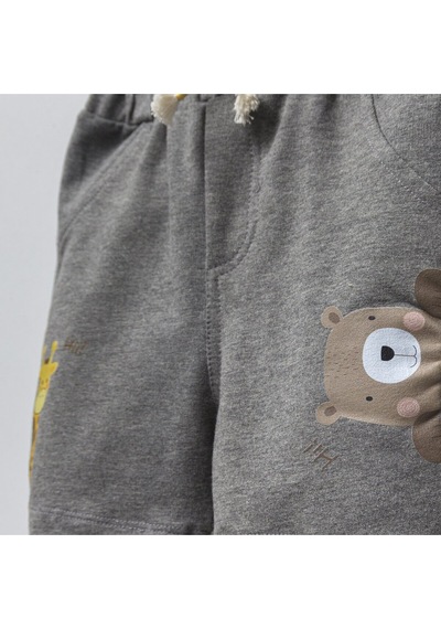 Overdo Kids 2ip Ayıcık Baskılı Beli Lastikli Unisex Şort Gri