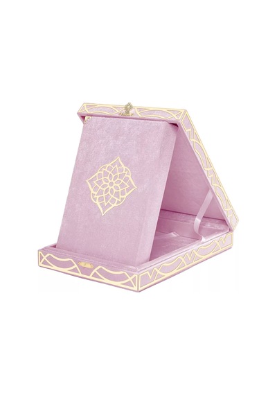 Kadife Kutulu Kur'an-ı Kerim Orta Boy, Pleksili Desen, Bebe Pembe