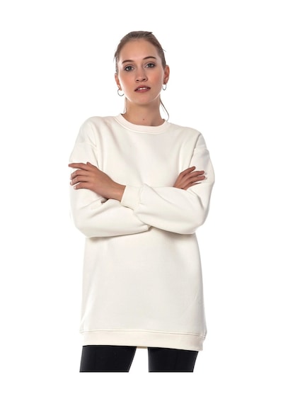 Startmore Caya Kadın Ekru Renk Uzun Kesim Basic Örme Sweatshirt Cy84197 Beyaz Beyaz