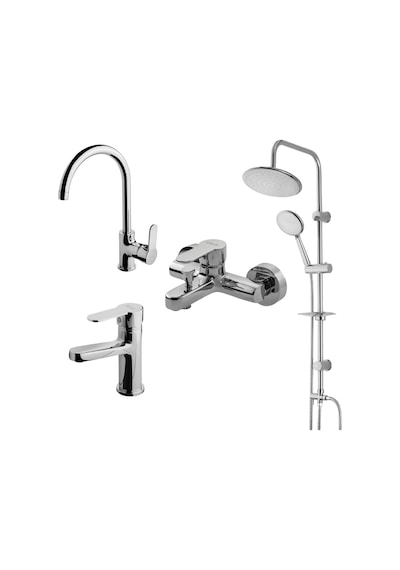 Newarc Domino Duş Ünitesi + Domino Lavabo Bataryası Set 440615-971521-971511-971531 Siyah