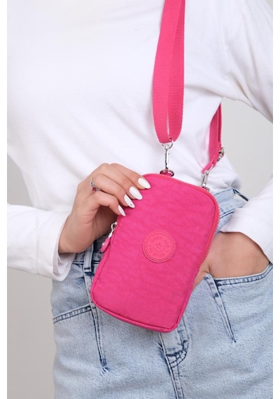 Baginn Klinkır Kumaş Mini Çapraz Askılı Kadın Cep Telefonu Çantası Mini Cüzdan Çanta 20 10 Cm Su İtici Pembe