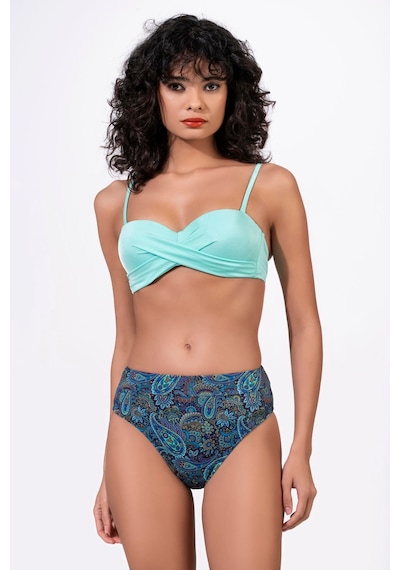 Endeep Kadın Desenli Yüksek Bel Çapraz Detaylı Destekli Bikini Takımı Mavi