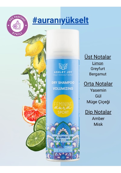 Feminine Aura Sport Uv Koruma Ekstra Hacim Kuru Şampuan 200 Ml Limon Kokulu Saç Parfümü Etkili