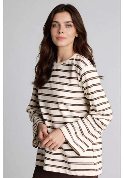 Defacto Loose Fıt Çizgili Tunik H4444ax26spbn317 Kahve-bn317