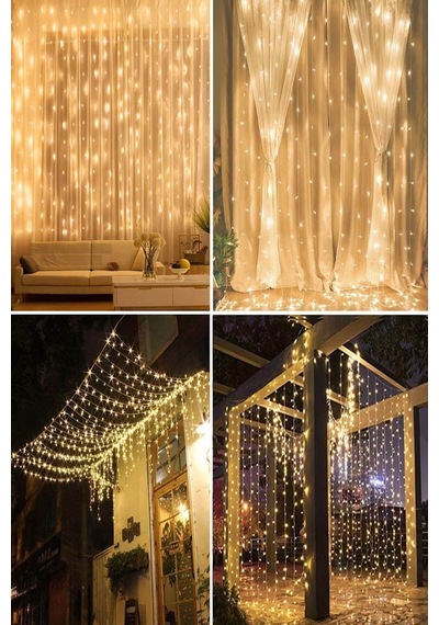 Mobee Peri Telli Perde Led Işık 3x3 Metre 300 Ledli Kumandalı Usb'li 8 Fonksiyonlu