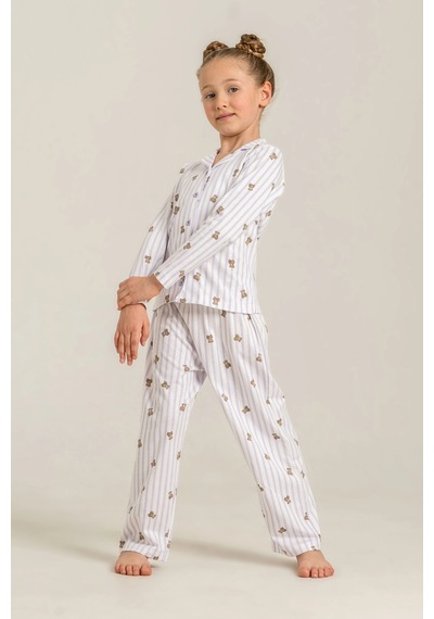 Moda Dua Rolypoly Rp3913-g Kız Çocuk Gömlek Pijama Takım Lila