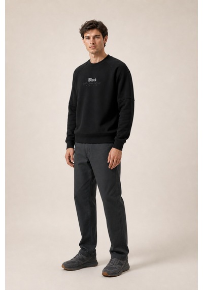 Redline Black Yeni Sezon Erkek Kışlık Regular Fit Sweatshirt Pamuklu Siyah