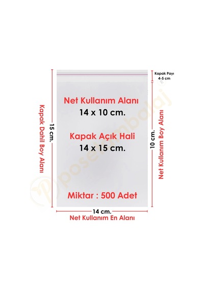 14x10+5 Cm. 14x15 500 Adet Şeffaf Bantlı Yapışkanlı Opp Poşet