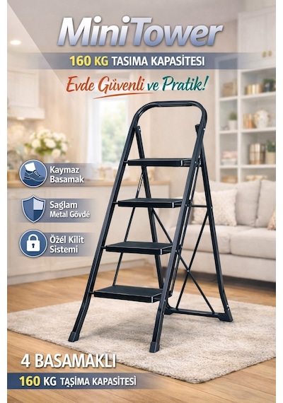 Ertekpa MT4 Minitower4 Basamak Geniş Basamaklı Merdiven Siyah
