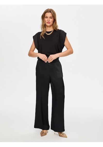 Faik Sönmez Wide Leg Fit Beli Lastikli Rayon Viskon Pantolon S26pnt004 Us26pnt00410 Siyah