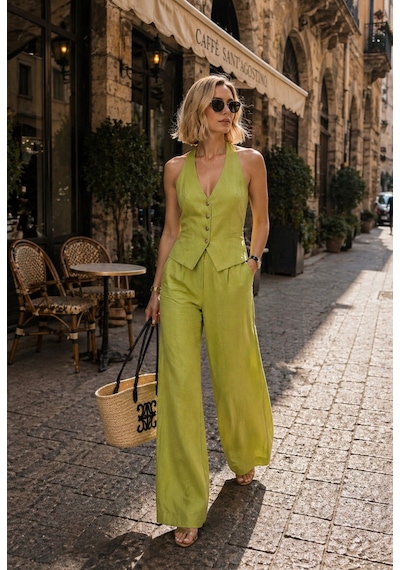 Lime Verde Aura Takım Yelek Pantolon Set - Yeşil - S - St01129-yeşil-s