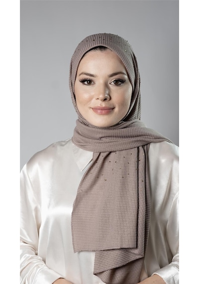 Hürrem Bone Koyu Vizon Pratik Hazır Geçmeli Tesettür Şal Örme Kumaş Taş Desenli 2118t 38