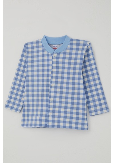 Breeze Erkek Bebek Pijama Takımı Ekose Desenli Önden Çıtçıtlı 4 Ay-1 Yaş, Mavi