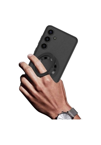 Galaxy S24 Wireless Şarj Özellikli Zore Kıpta Standlı M-safe Silikon Kapak Siyah