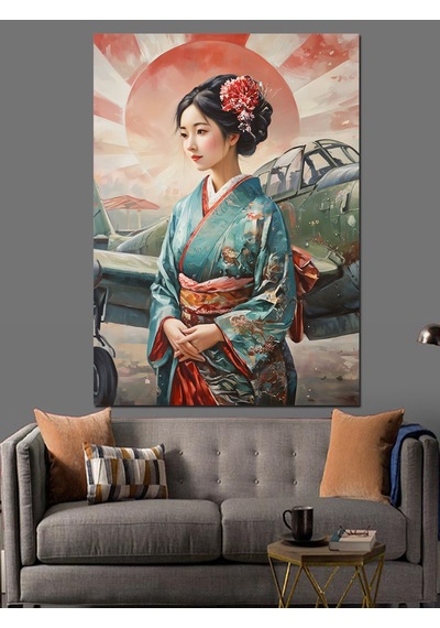 Ahşap Tablo Kimonolu Japon Kadın Portresi